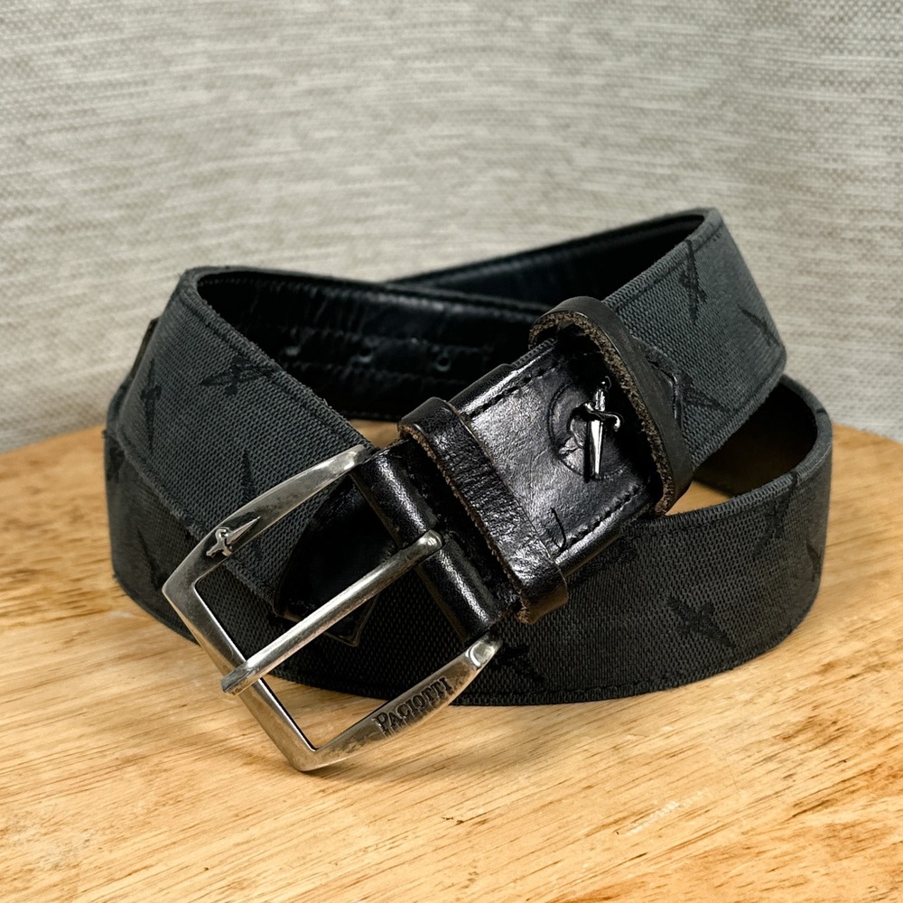 Cesare Paciotti Leather Nylon Woven Cotton Dagger Knife Gray Black Belt 90